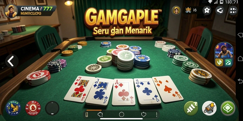 Screenshot CINEMA77 menunjukkan suasana seru permainan Gaple dengan grafik menarik.