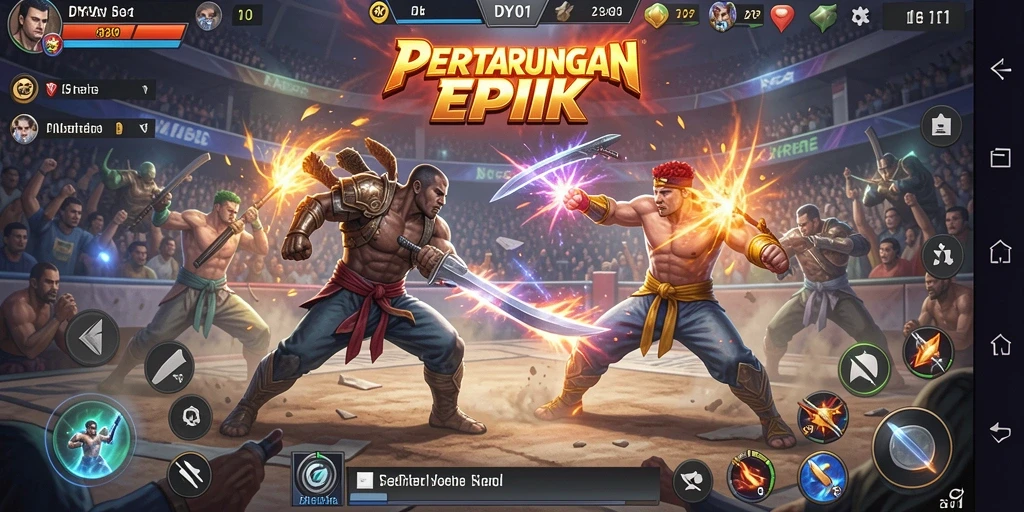 Tampilan gameplay DY01 saat pertarungan sengit antar karakter.