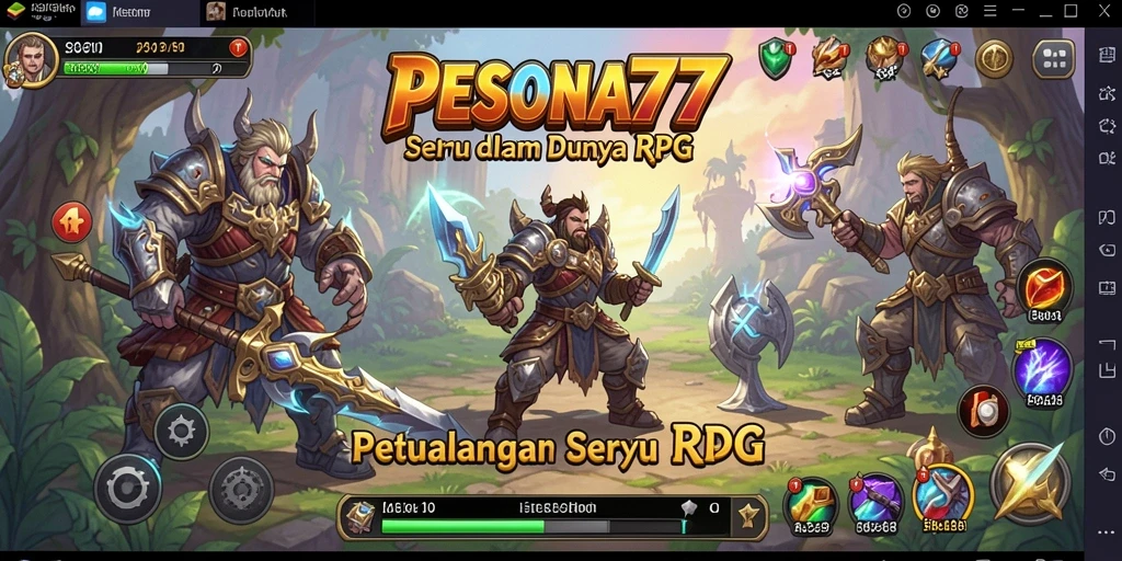 Tampilan utama gameplay PESONA77 yang menampilkan aksi seru dan karakter menarik.