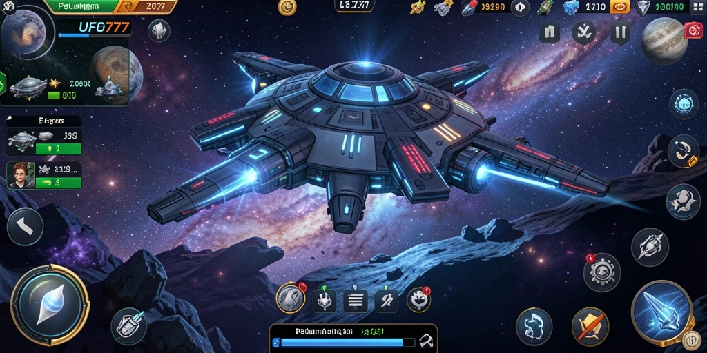 Screenshot gameplay UFO777 menampilkan aksi seru di luar angkasa.